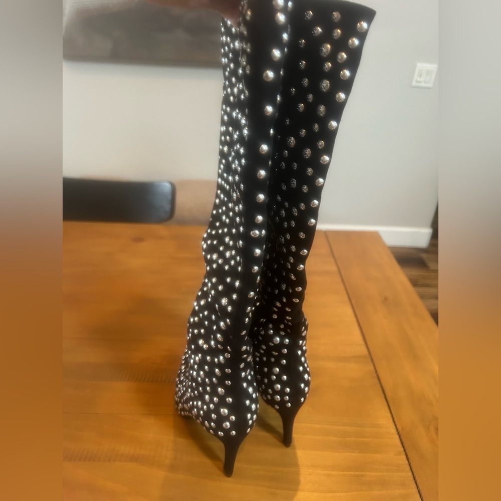 NWOT Lauren Lorraine Haddie Black With Silver Studded Heeled Boots - Picture 5 of 10